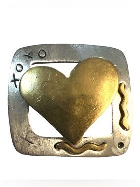 1980’s/1990s Vintage Heart Xoxo Brooch/Pin Mixed Metal Silver & Gold Love Brooch